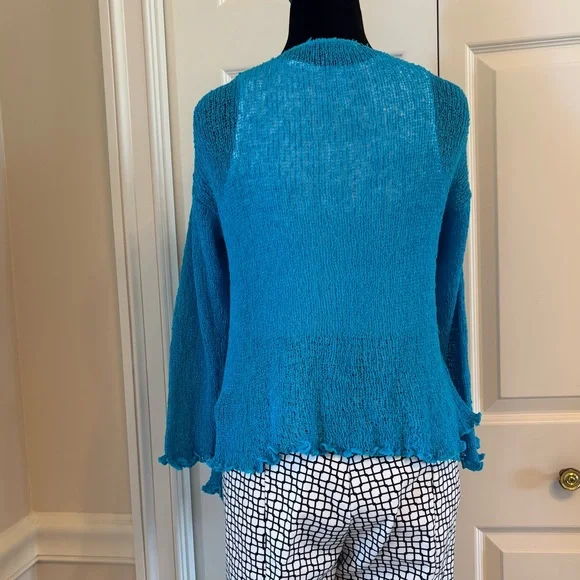 Mirror Image Blue Ruffle Open Front Cardigan Crochet Knit One Size Y2K Mermaid - Picture 3 of 12